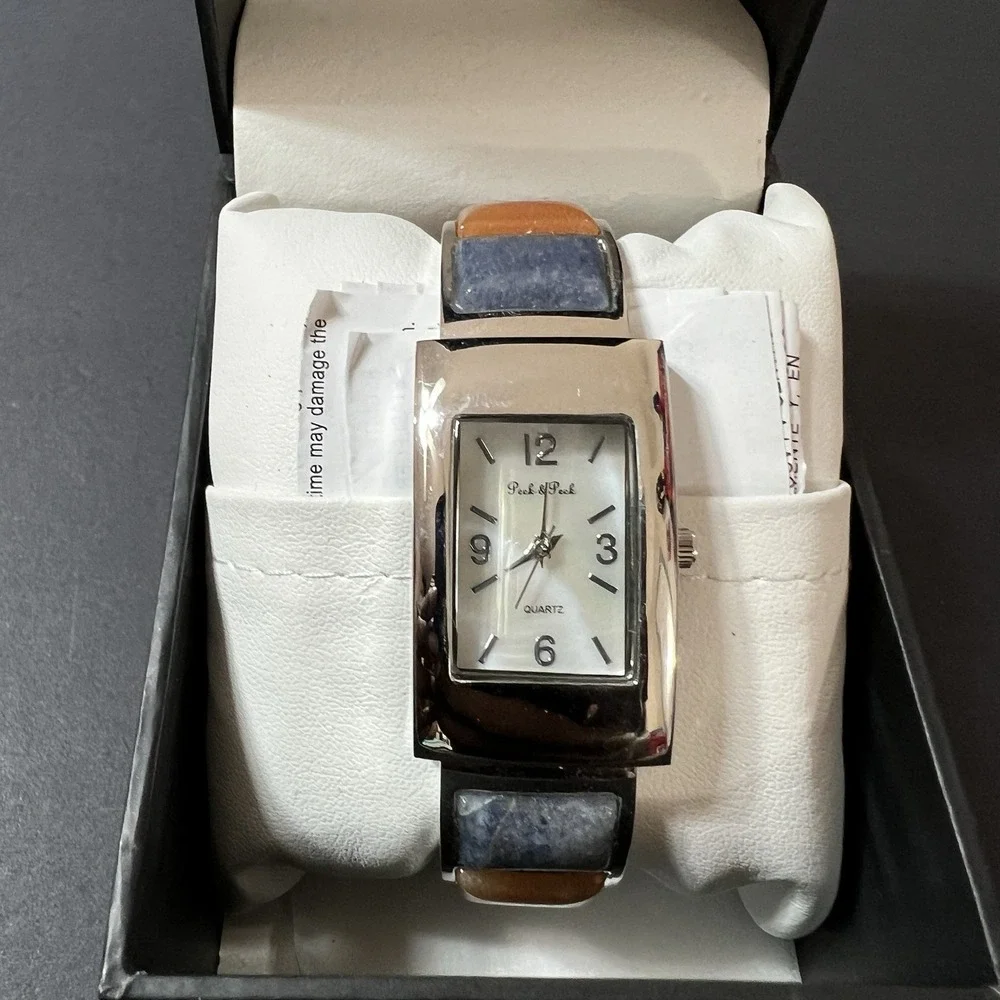 Peck & Peck Women's Watch PCP29 Stones Inlay Band Stainless Steel New